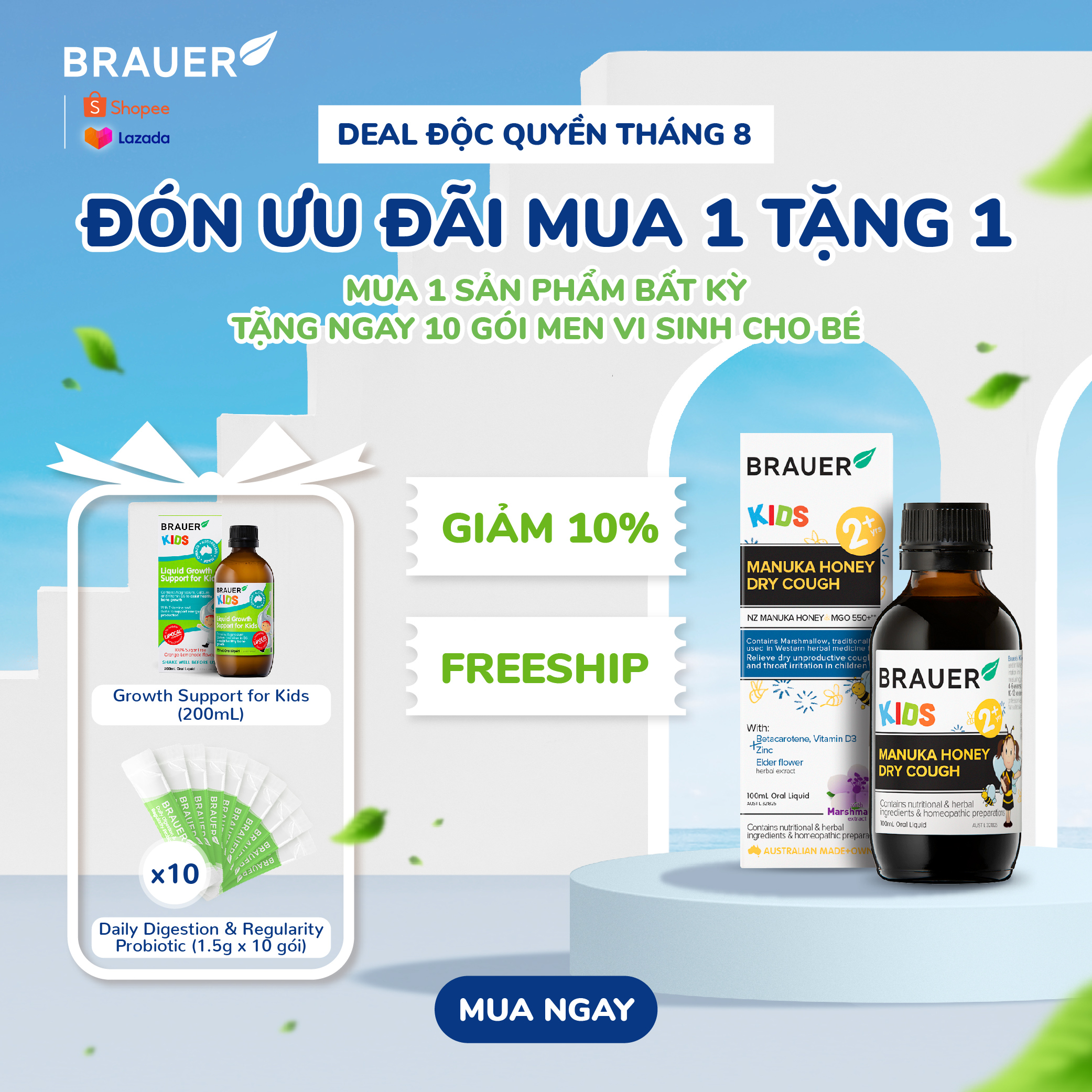 Siro BRAUER Manuka Honey Dry Cough - Giảm Ho Khan cho trẻ 2 tuổi (100ml)