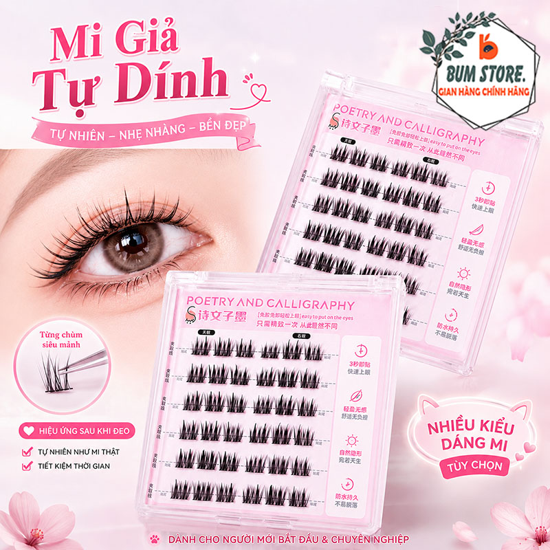 Hộp 6 Cặp Mi Giả Cụm Tự Dính Dễ Gắn Không Cần Keo, Lông Mi Giả Mềm Nhẹ Tự Nhiên Nhiều Kiểu Dáng Dùng Hằng Ngày Cho Nàng