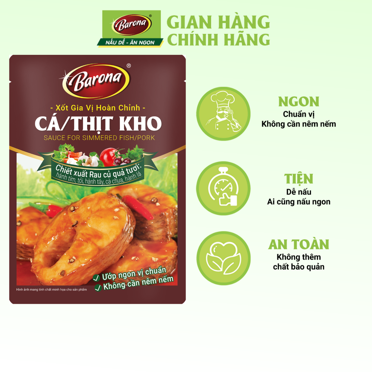 Gia Vị Cá/ thịt kho Barona 80g ướp ngon chuẩn vị không cần nêm nếm