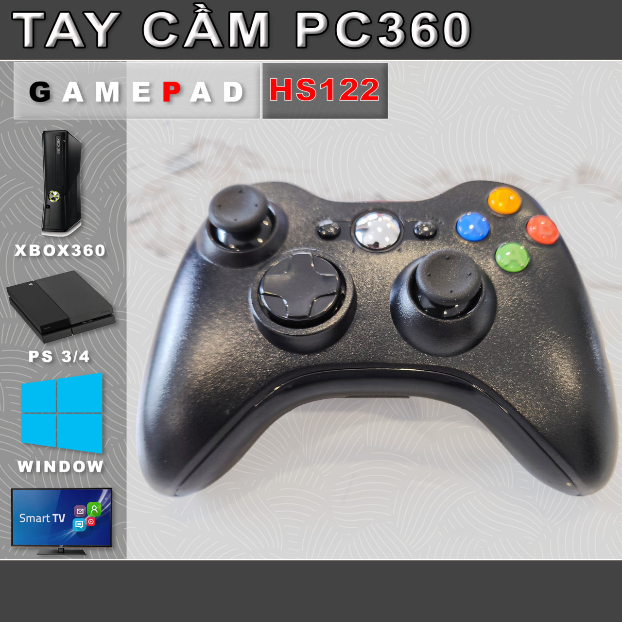 Tay cầm chơi game hs122 - xbox360, pc, ps3 - có rung, usb