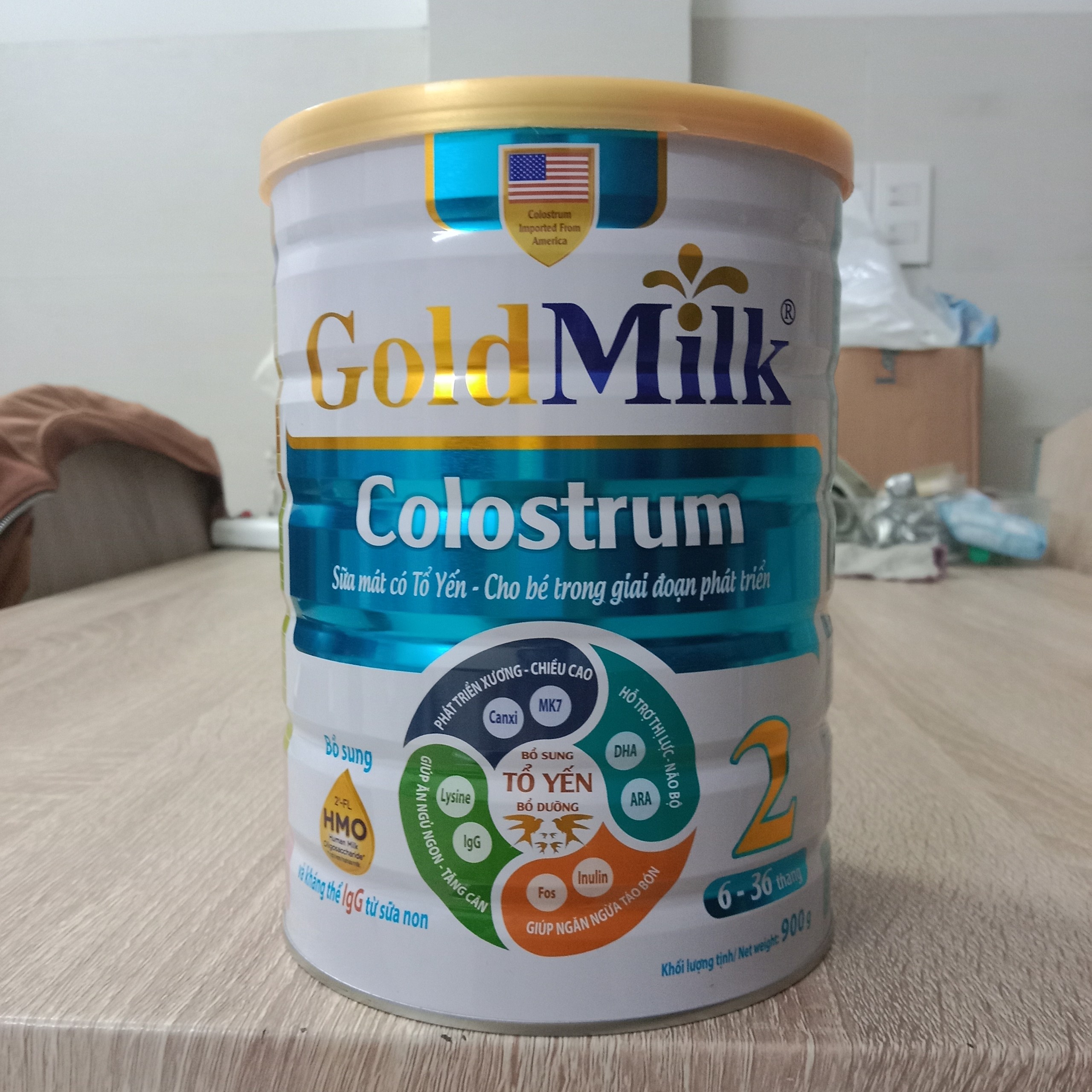 Sữa mát cho bé từ 6 – 36 tháng tuổi Goldmilk Colostrum 2 lon 900g, có sữa non Colostrum & tổ yến