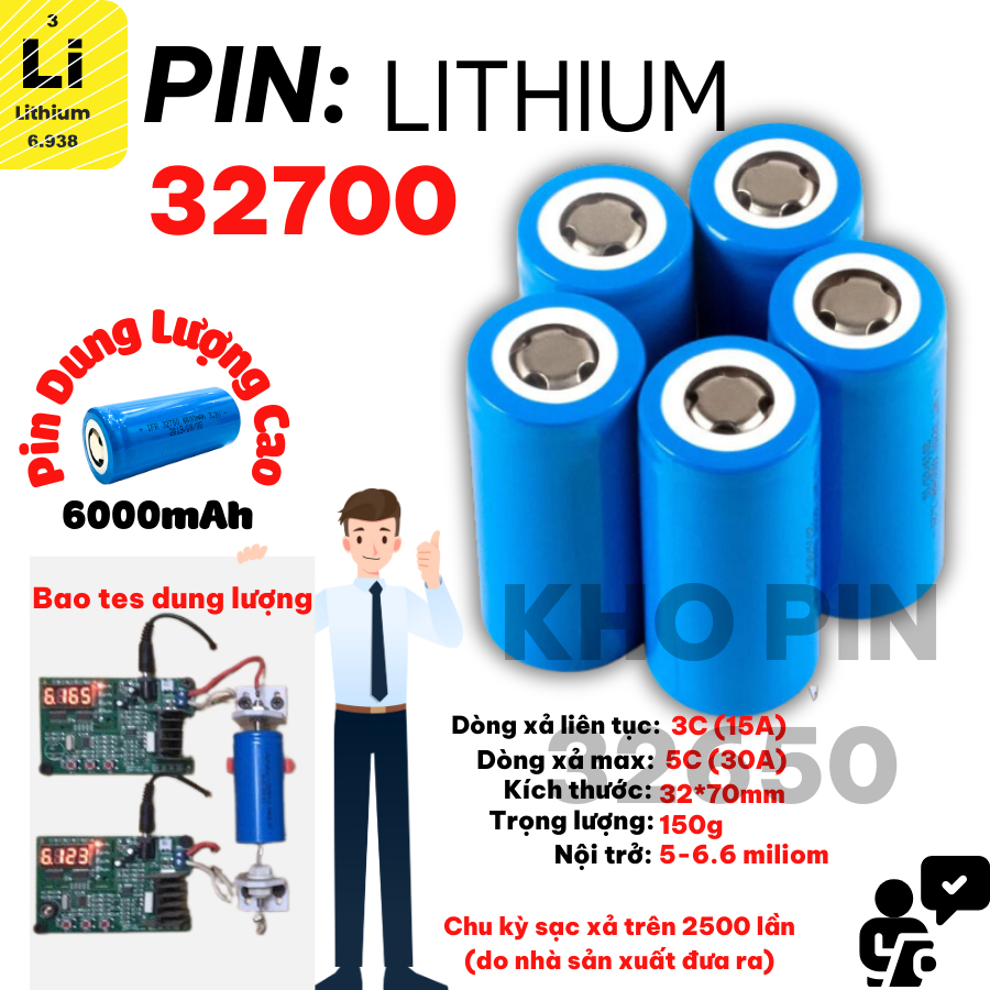 Pin lithium sắt 32700- 3.2v 6.0ah