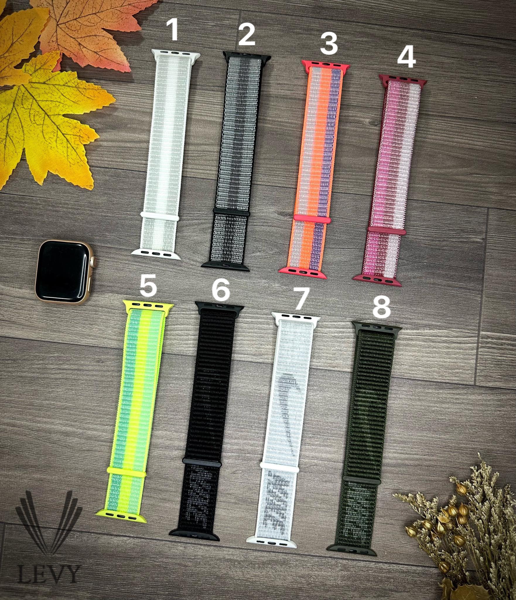 Dây đeo nylon vải dán họa tiết sọc dành cho aw series 8 7 6 5 4 3 2 1 se ultra size 38/40/41mm & 42/44/45/49mm
