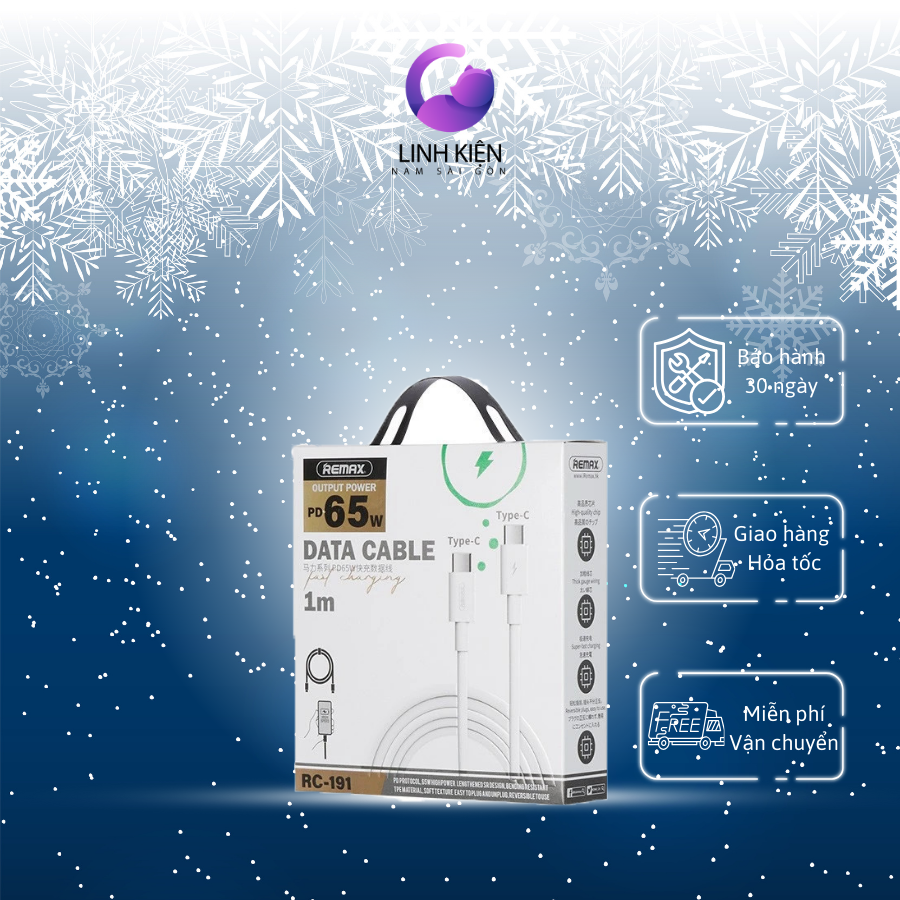 Cáp sạc nhanh 65w remax rc-191 cổng pd type-c