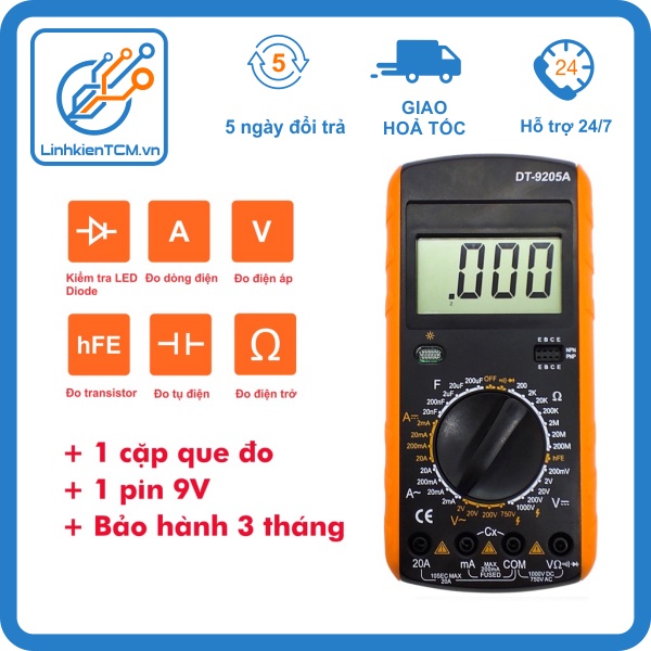 Đồng hồ đo điện đồng hồ vạn năng điện tử giá rẻ DT9205A Đo đa chức năng đo dòng điện lên tới 20A