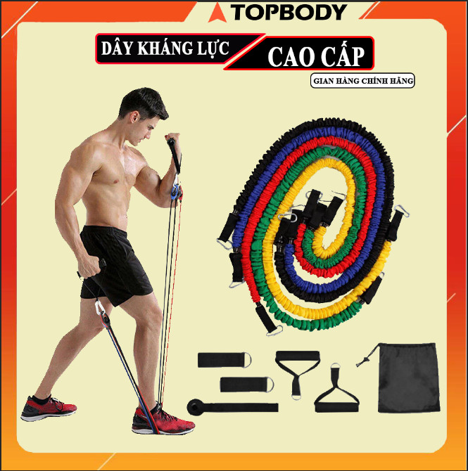 Bộ 5 dây ngũ sắc tập full body tại nhà - ngũ sắc đàn hồi kháng lực tập Gym , Fitness , Yoga TOPBODY - T2 - D5MAU02