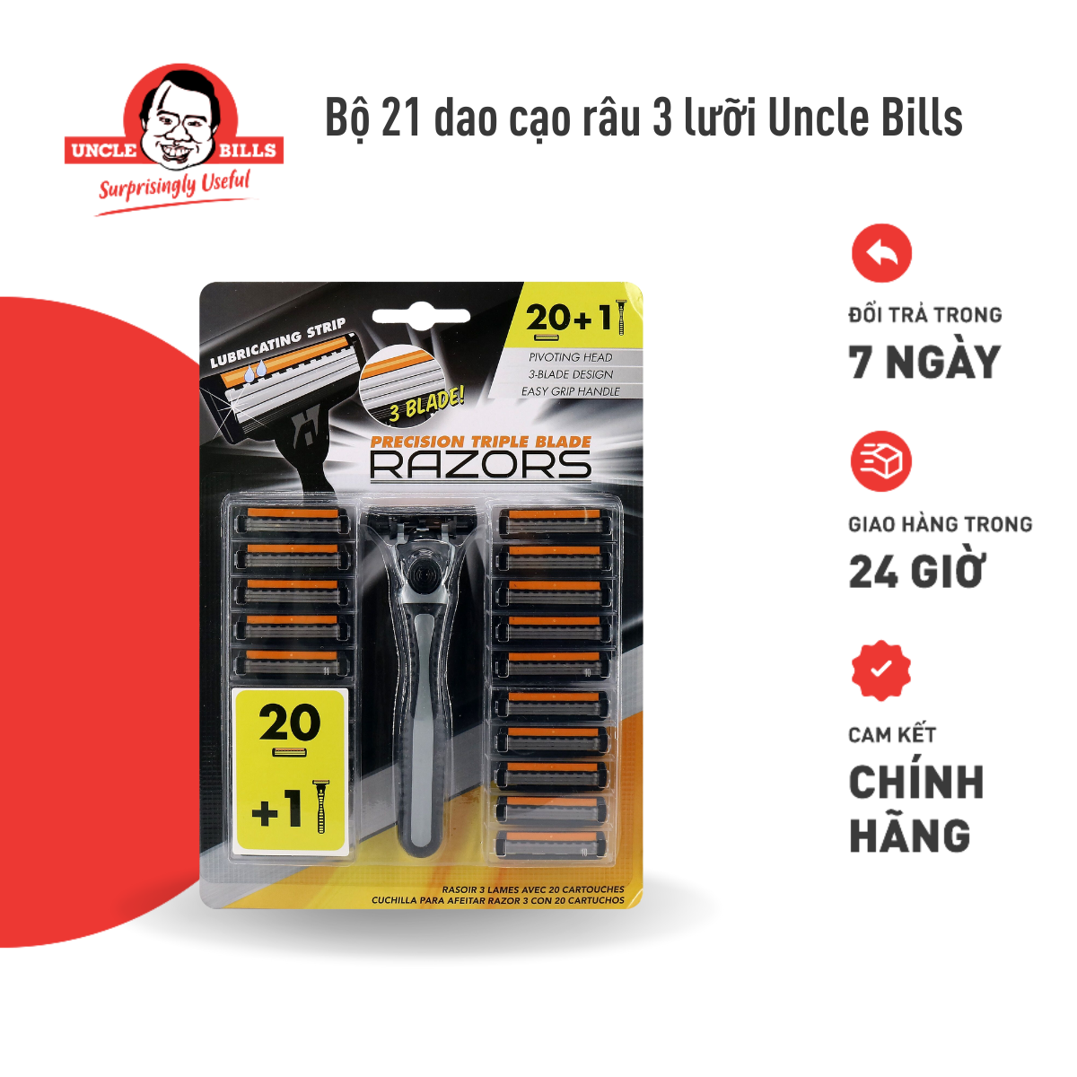 Dao Cạo Razor Blade Kèm 20 Lưỡi Dao Uncle Bills AG3641