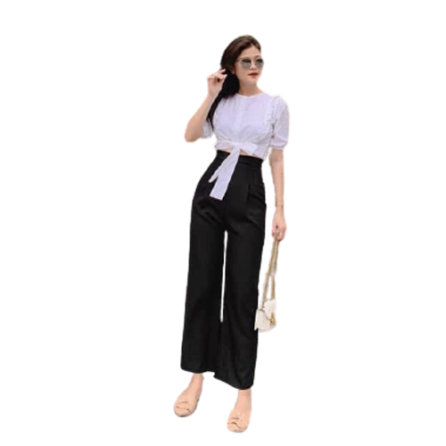 Jumpsuit nữ áo bo thắt nơ eo diềm bèo thời trang mới phong cách hàn quốc j66