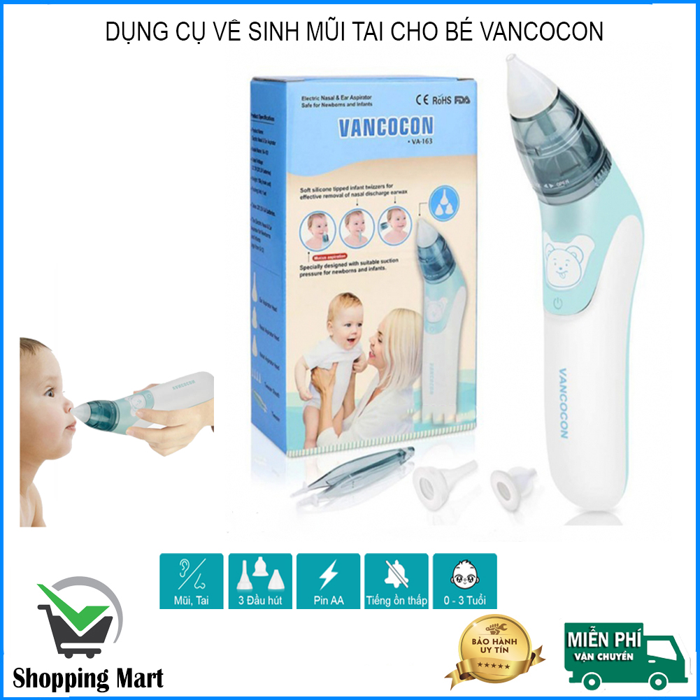 Dụng cụ vệ sinh mũi tai cho bé vancocon cao cấp - máy hút mũi an toàn cho trẻ sơ sinh - máy hút mũi, hút tai cầm tay đa năng, thông tắc mũi cho bé khi bị nghẹt, viêm hiệu quả, không gây đau rát, vận hành êm ái bh toàn quốc