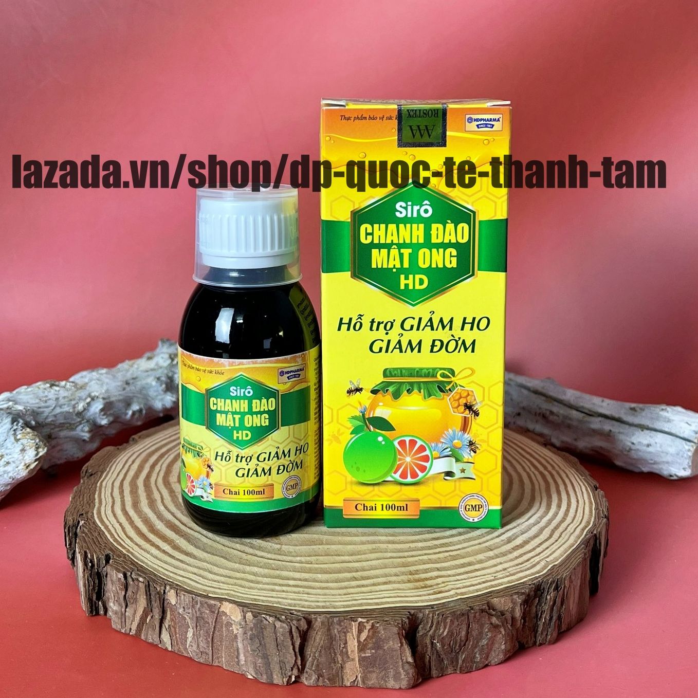 Siro ho chanh đào mật ong hd giảm ho, tiêu đơm - chai 100ml