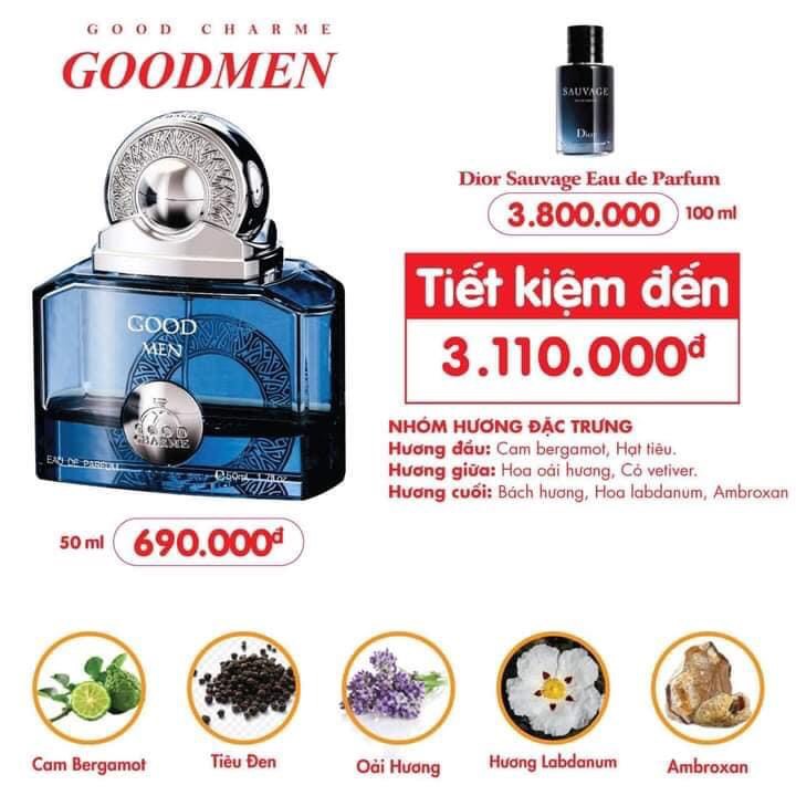 Nước hoa nam charme good men 50ml màu xanh