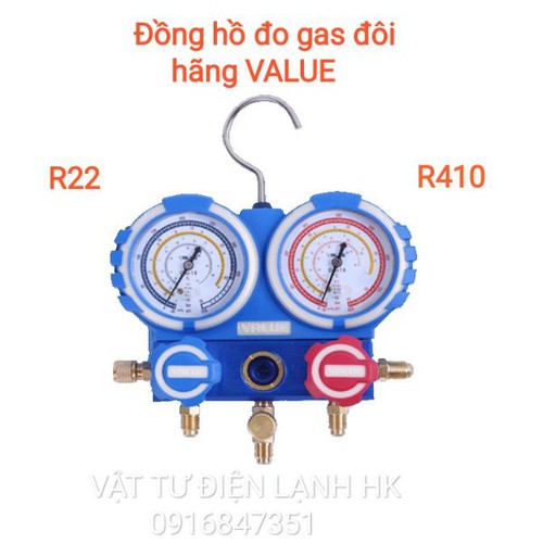Đồng hồ đo nạp gas đôi hãng Value R22 - R410 không dây (chọn đúng loại khi đặt hàng) - đồng hồ đôi value ko dây
