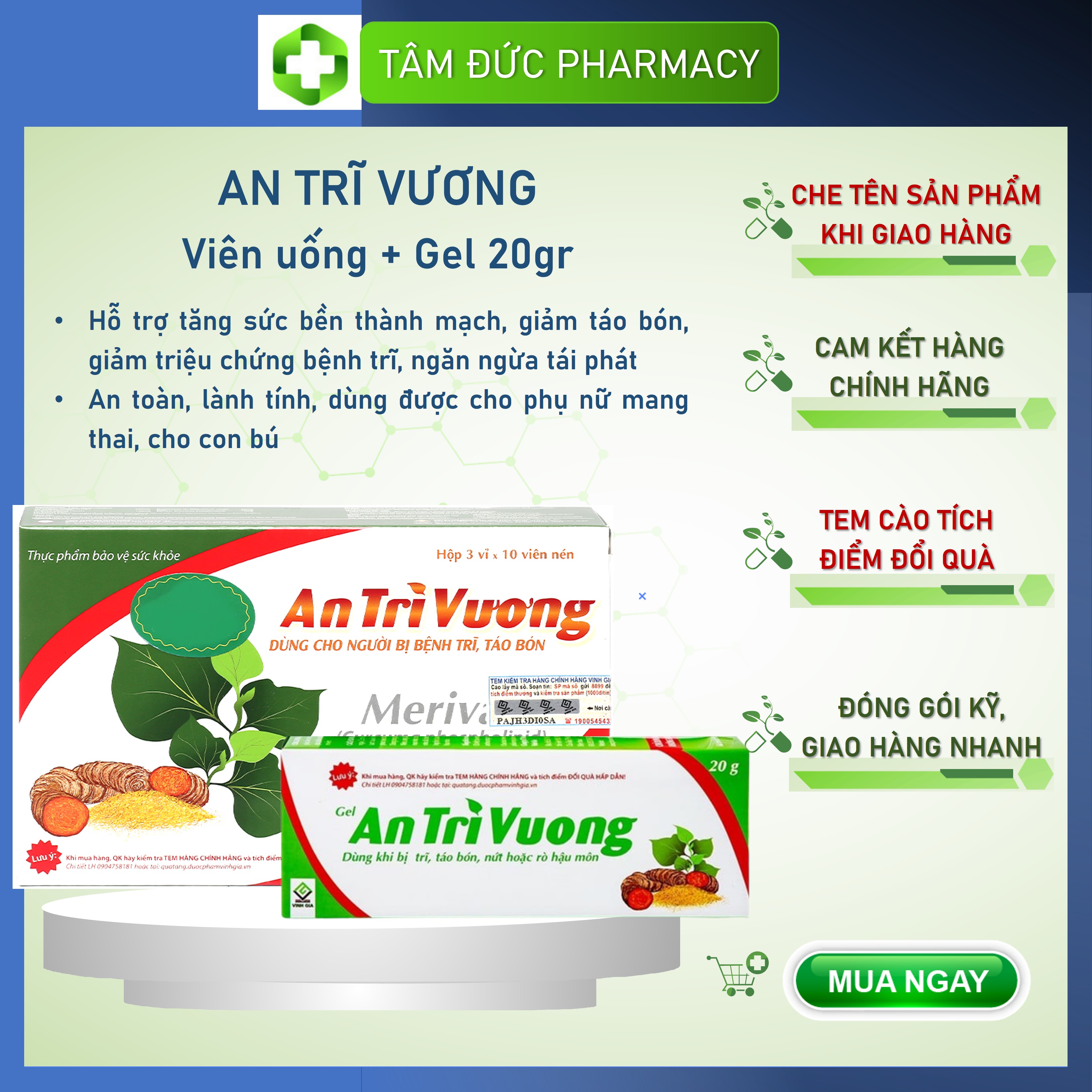 An trĩ vương - dùng khi bị trĩ, táo bón, nứt hoặc rò hậu môn, giảm đau rát