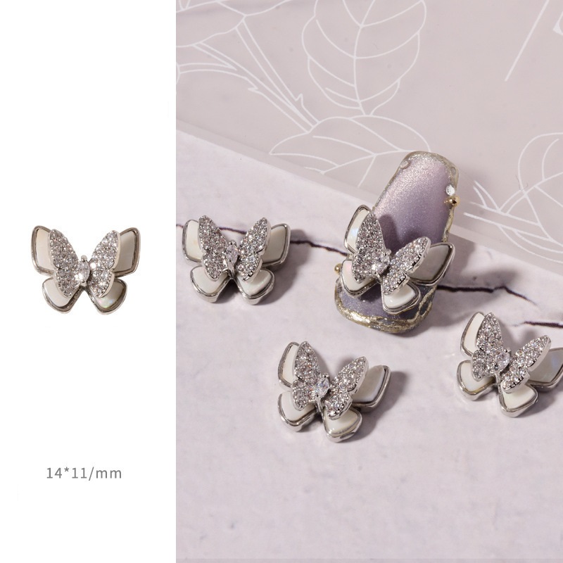 Charm nail hình bướm đôi đính đá tiểu thư, phụ kiện nail - vani store