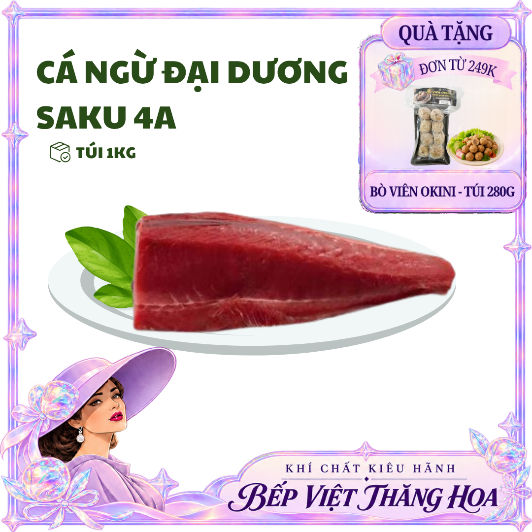 [HỎA TỐC HCM] Cá Ngừ Đại Dương Saku 3A (Phần Thăn Lưng) màu đỏ tươi, thịt dẻo nạc cao - Túi 1Kg