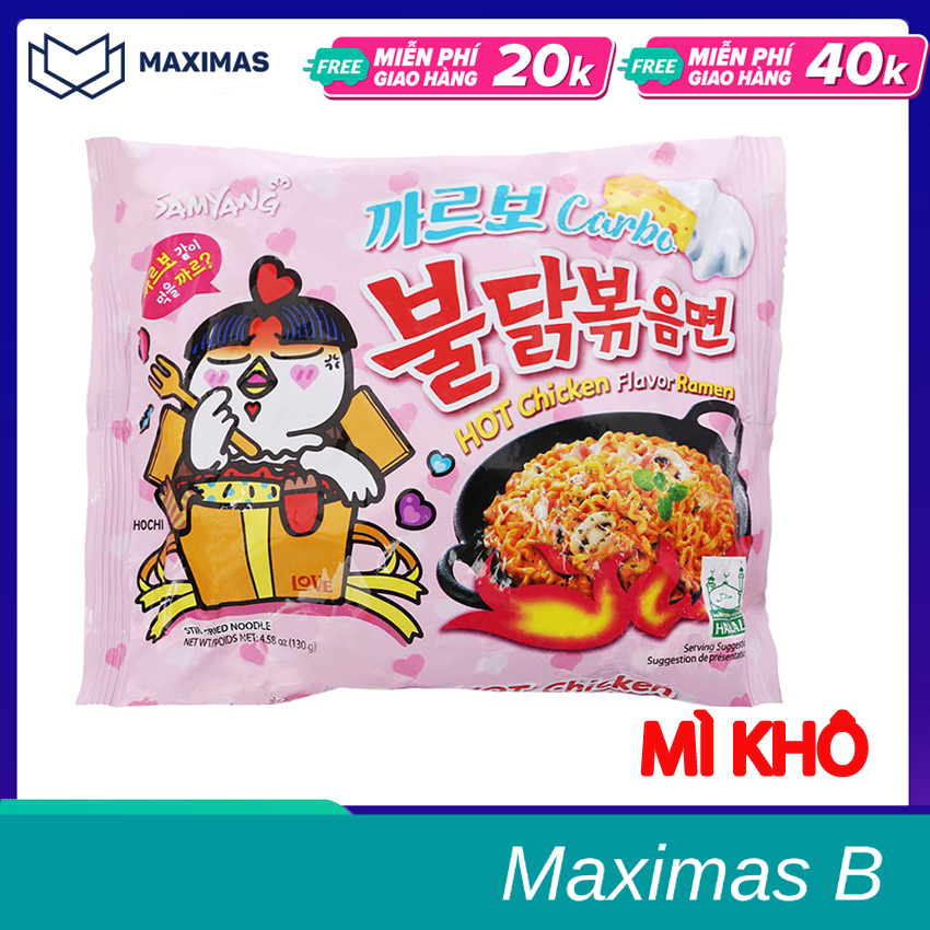 Mì cay samyang carbo sốt kem phomai hồng vàng, mỳ hàn quốc trộn khô 3 gói shop maximas b