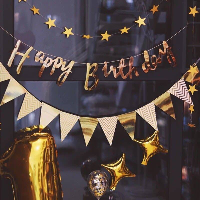 [HCM]Dây Chữ Happy Birthday Ép Kim Màu Vàng Bạc