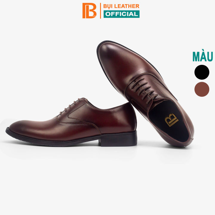 Giày tây nam oxford công sở G104 giày nam da bò nappa màu nâu có dây buộc mặt trơn có viền Bụi leather hộp sang trọng BH 12 tháng