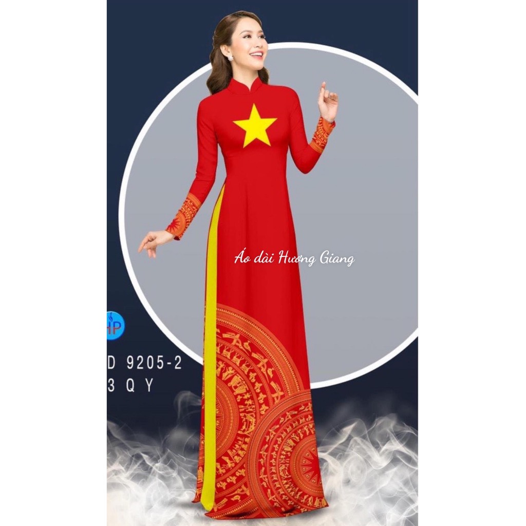 Áo dài lụa in 3D hình sao vàng mềm mịn, mát, ảnh shop tự chụp- Áo Dài Hương Giang