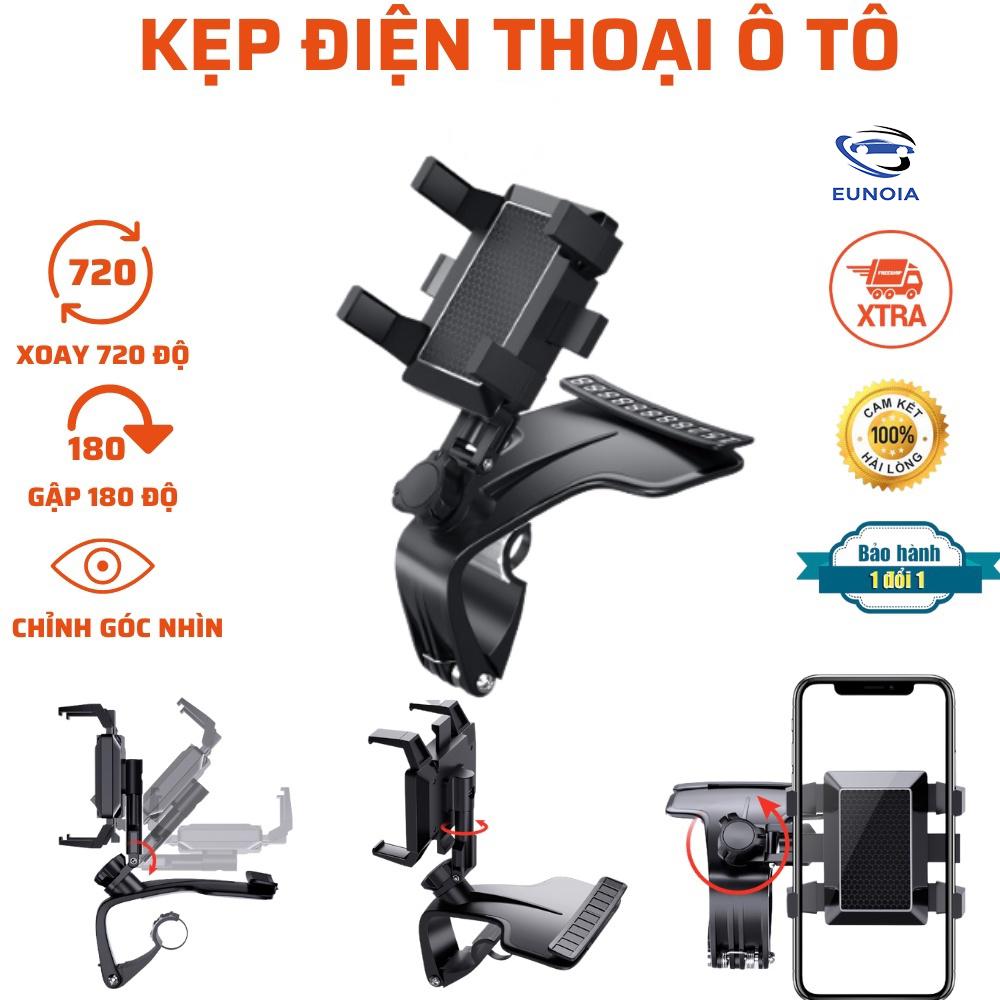 Giá đỡ kẹp điện thoại vô lăng để trên xe hơi ô tô xoay 360 độ chống rung treo đa điểm trên taplo, gương chiếu hậu - Phụ Kiện Đồ Chơi Ô Tô Xe Hơi EUNOIA