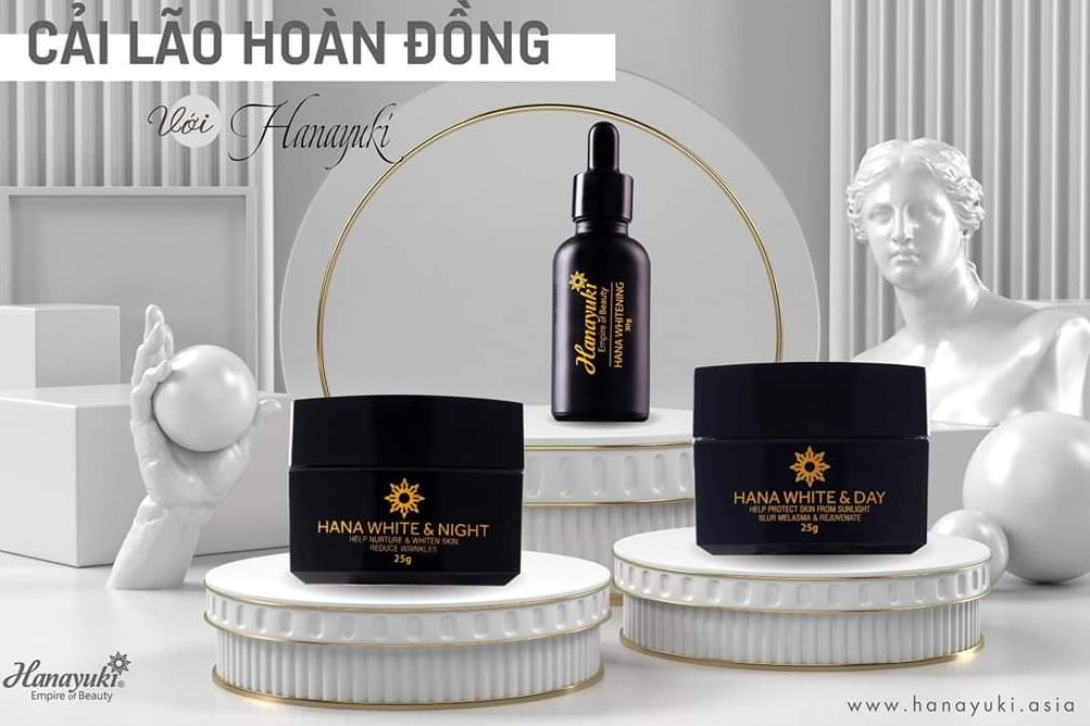 Hanayuki date 2026-combo 3 sp dưỡng trắng da kem hana white day serum hana white và kem hana white night