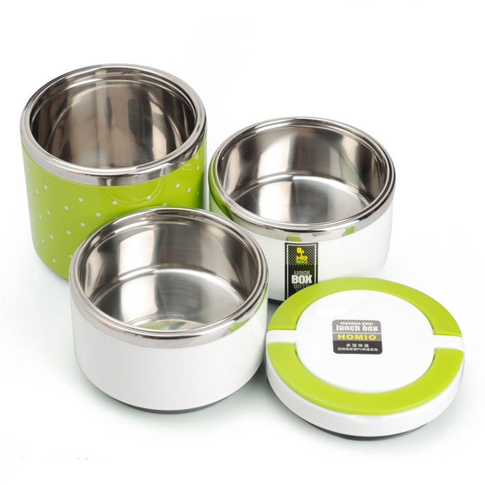 Cặp lồng cơm 3 tầng giữ nhiệt chấm bi ruột inox