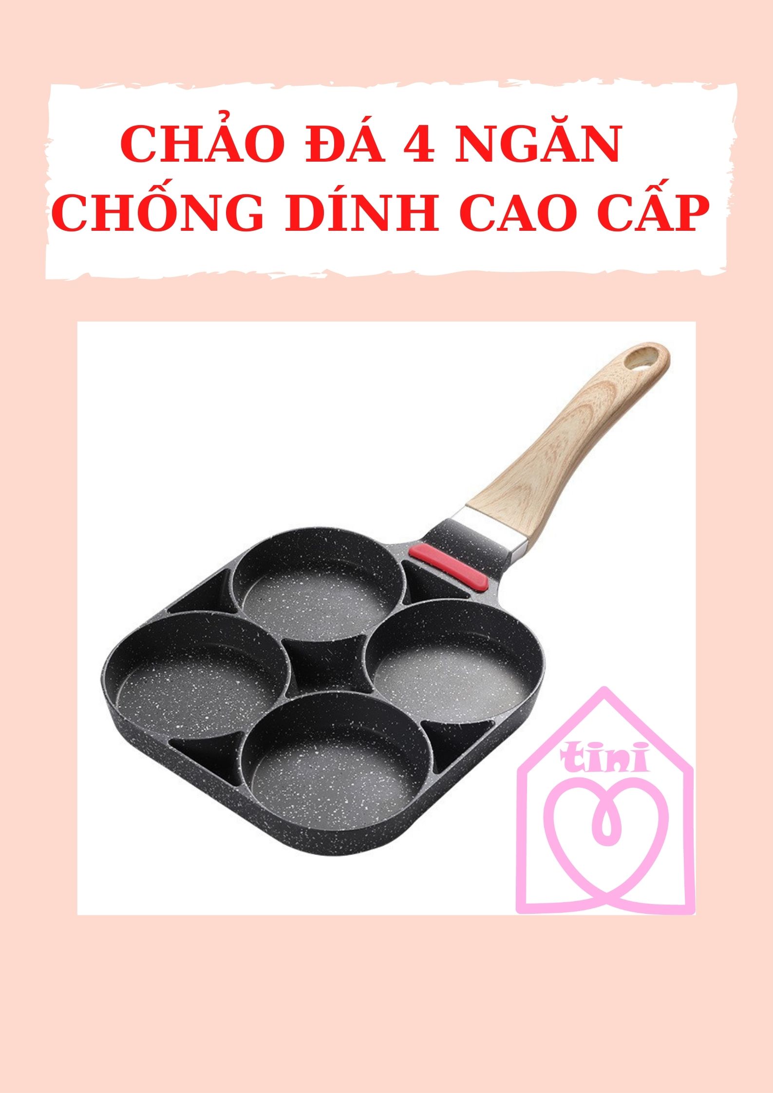 [HOT] CHẢO ĐÁ CHIÊN 4 NGĂN TRÒN CHỐNG DÍNH CAO CẤP, Chảo chiên trứng chống dính có 4 lỗ tiện dụng siêu bền, Khuôn chảo làm bánh nhiều ngăn rán trứng dễ vệ sinh, khay chiên sào nấu nướng làm bánh cao cấp tiện lợi, Chảo vân đá chia 4 ngăn tay cầm cách nhiệt