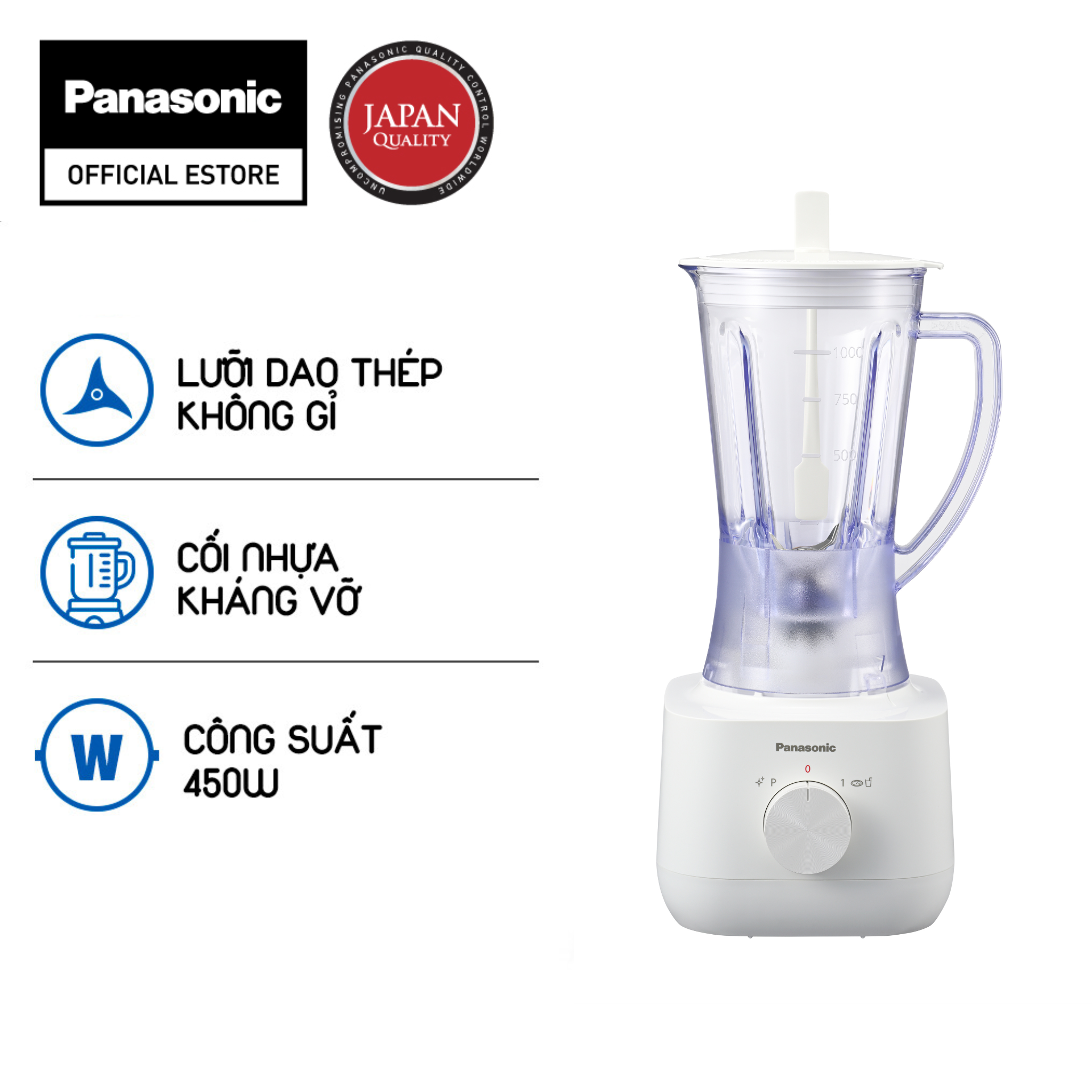 Máy xay sinh tố Panasonic MX-EP3101WRA - Lưỡi dao làm bằng thép không gỉ bền bỉ và sắc bén - Thiết kế an toàn -Hàng chính hãng