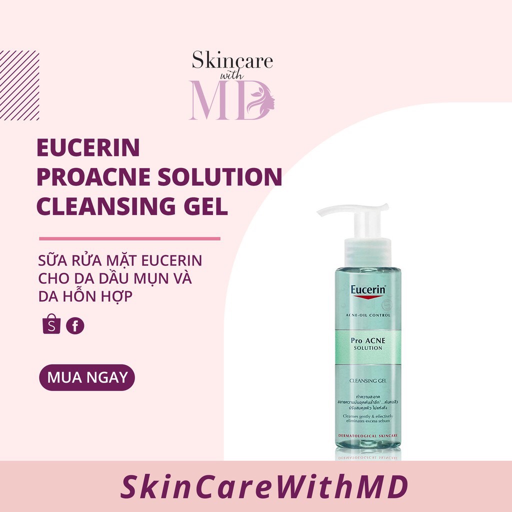 Sữa rửa mặt eucerin da dầu nhạy cảm 200,400ml - skincarewithmd
