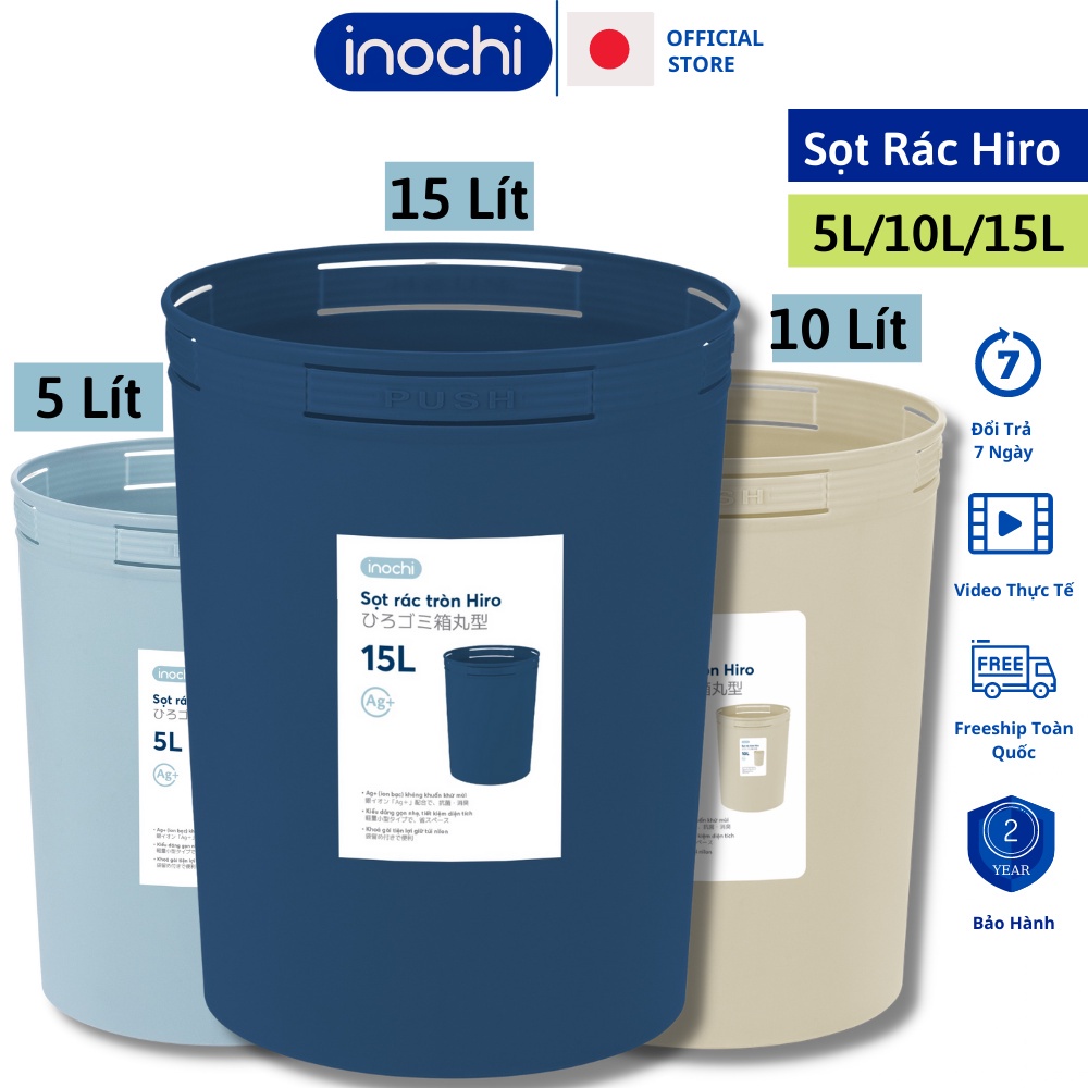 Sọt rác nhựa tròn INOCHI Sọt rác nhựa tròn thông minh 5/10/15L Màu rất đẹp làm thùng rác Văn phòng Khách sạn