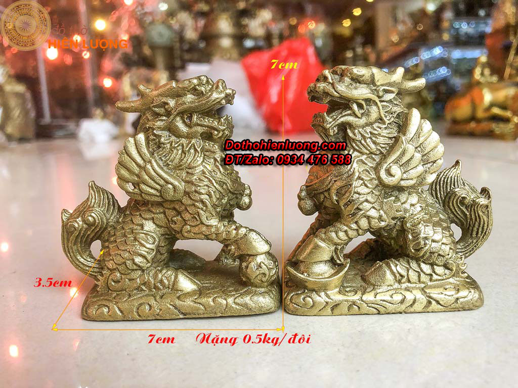 Đôi tượng kì lân cưỡi mây bằng đồng cao 7cm