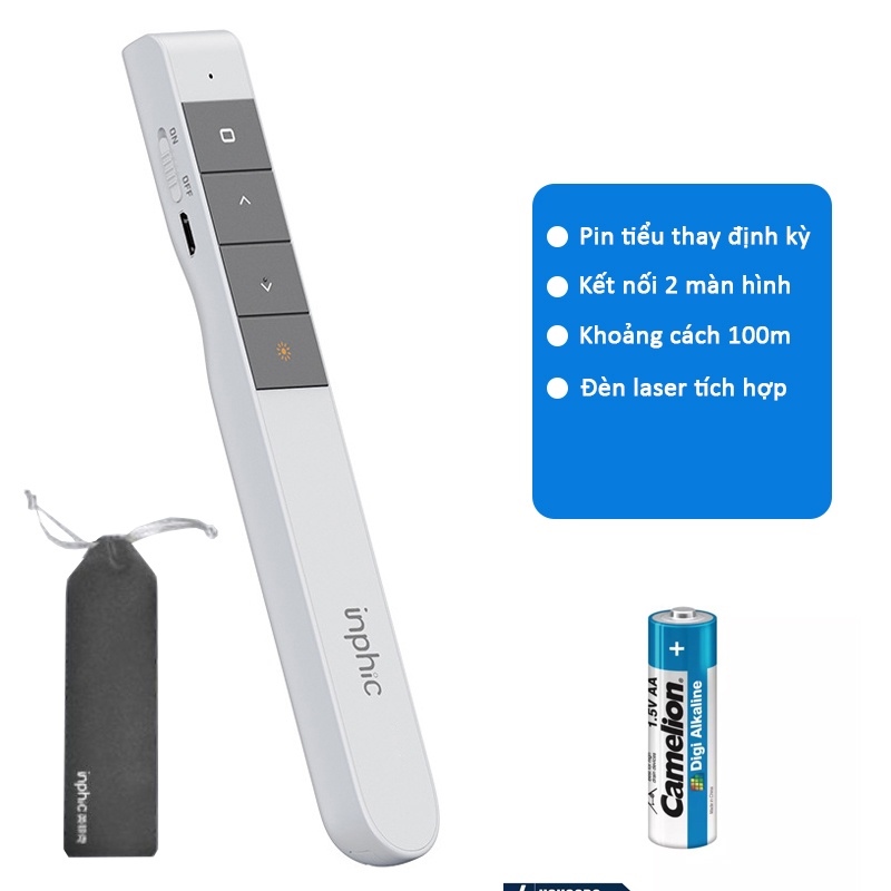 Bút Trình Chiếu Powerpoint Thuyết Trình Laser SIDOTECH Inphic L1P Chiếu Slide Điều khiển 2 Màn Hình / Pin Sạc / Xa 100m