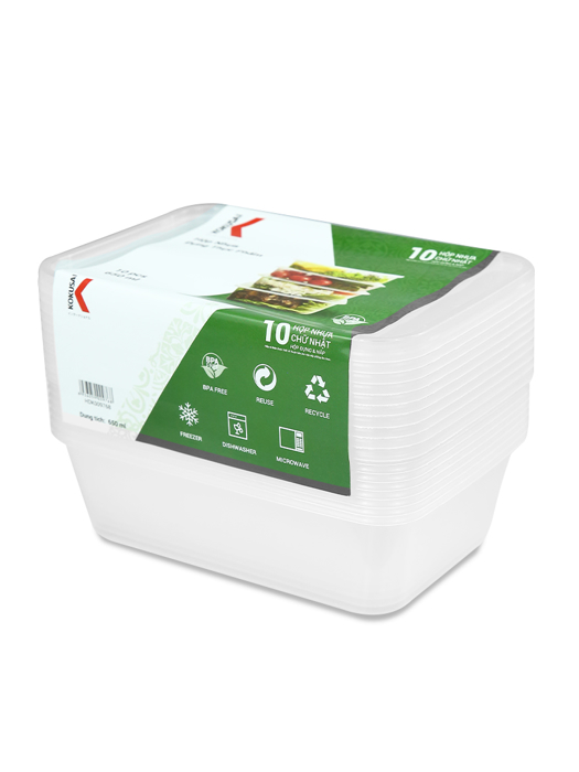 Lốc 10 cái hộp nhựa đựng thực phẩm kokusai 650ml - hdk009768