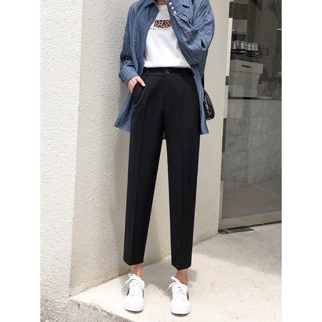 quần baggy nữ cúc khóa chun lưng chất tuyết mưa ( quần học sinh )