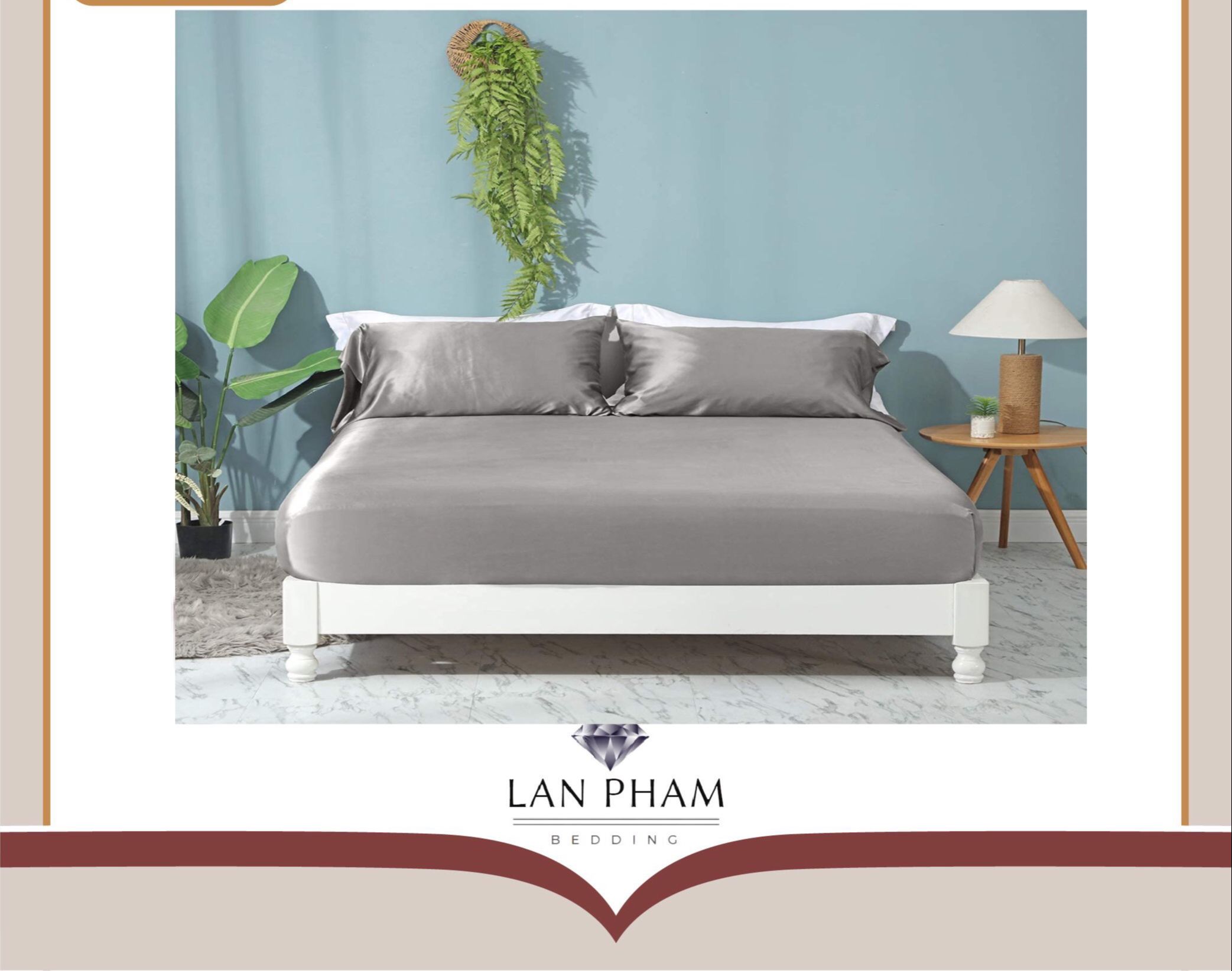 ( Lụa Loại 1) Ga - Drap Giường Lẻ Phi Lụa Lan Pham Bedding - Màu Xám Ghi