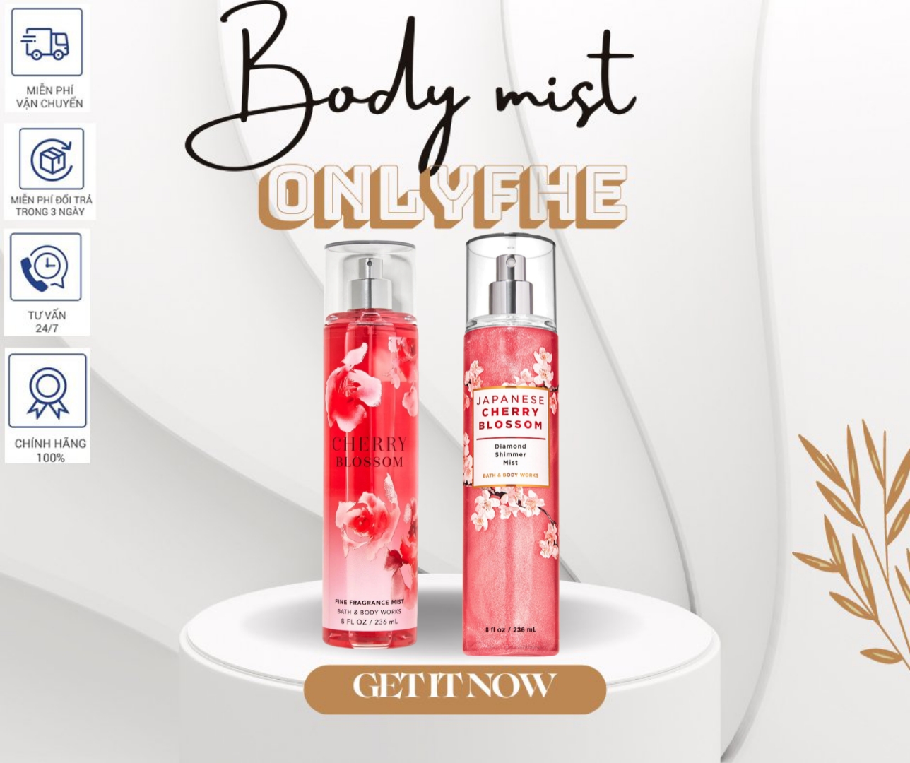 Xịt thơm cherry blossom/japanese cherry body mist bath and body works chai 236ml/20ml/10ml