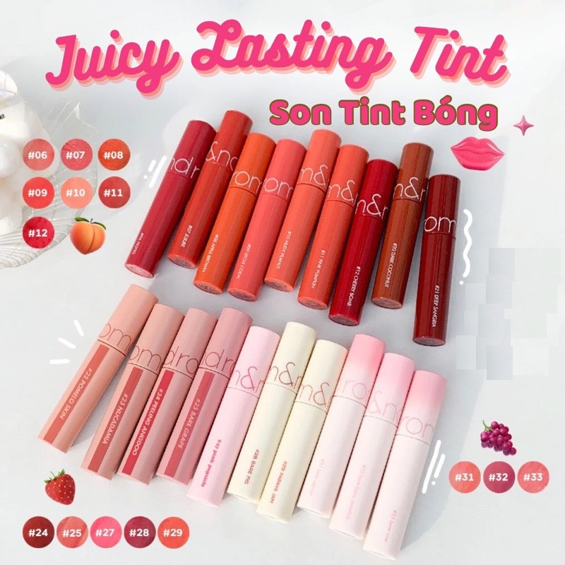 [6-11/12 VOUCHER GIẢM 8%][HCM][MÀU 18-21] Son Tint Lì Cho Môi Căng Mọng Romand Juicy Lasting Tint Ripe Fruit 5.5g