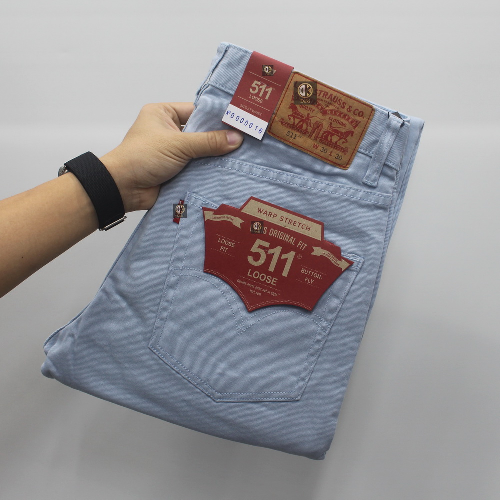 Quần Kaki Jean Cao Cấp Màu Xanh denim, Quần kaki nam Dáng đứng Ôm nhẹ, ống 17-18, Chất vải co giãn, Cambodia - DOKI KA-14