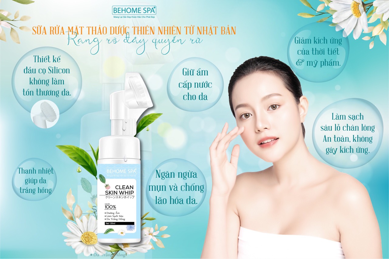 Sữa rửa mặt thảo dược thiên nhiên behome spa - sữa rửa mặt trắng da tinh chất trà xanh, bạc hà, hoa cúc đến từ nhật bản