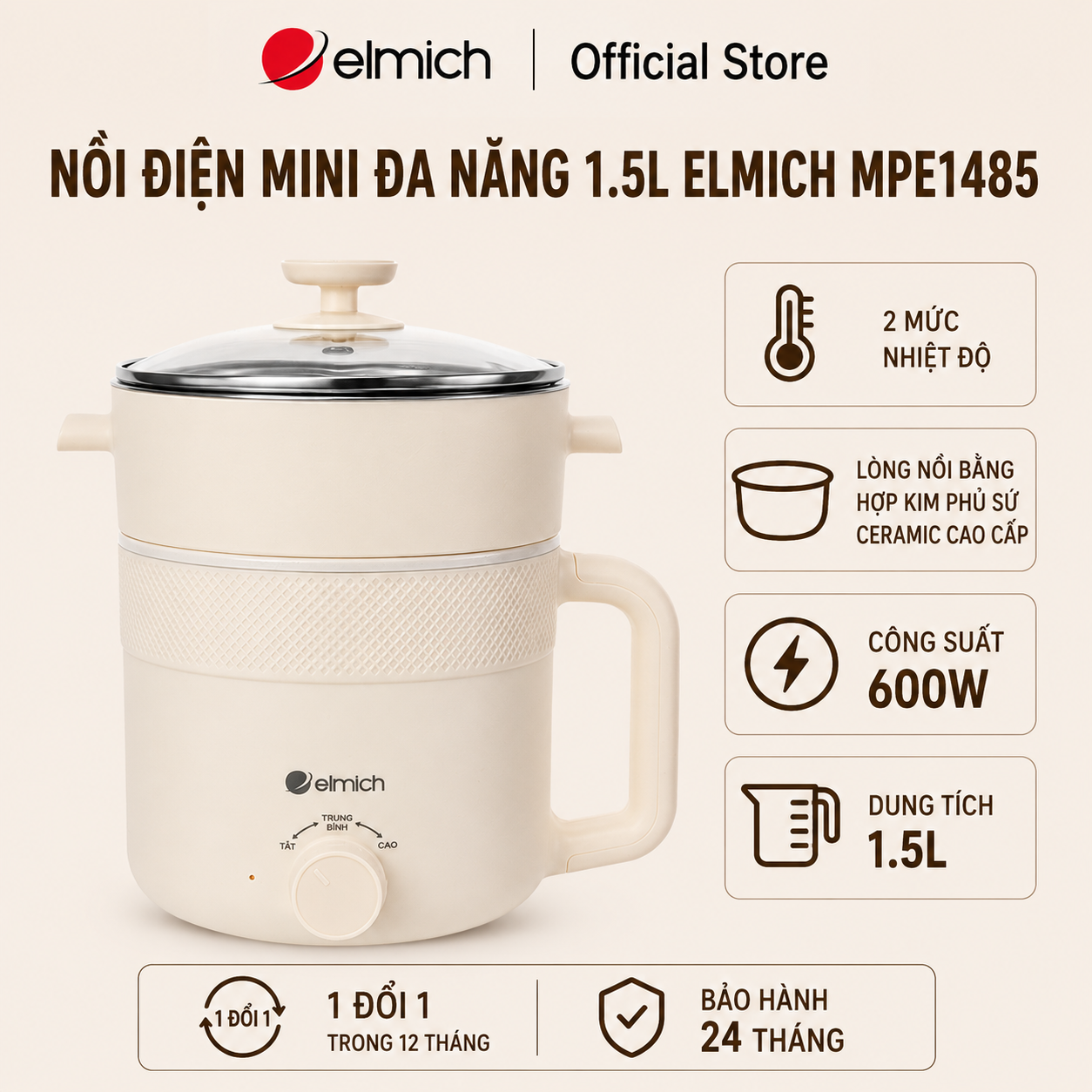 Multi-Function Mini Electric Pot 1.5L Elmich Mpe1485