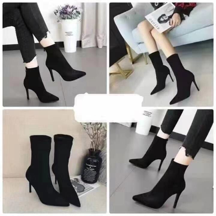 Giày boots nữ I Bốt da lộn cổ lửng mũi nhọn gót nhọn 9p da lộn cực sang chảnh- MÃ 474