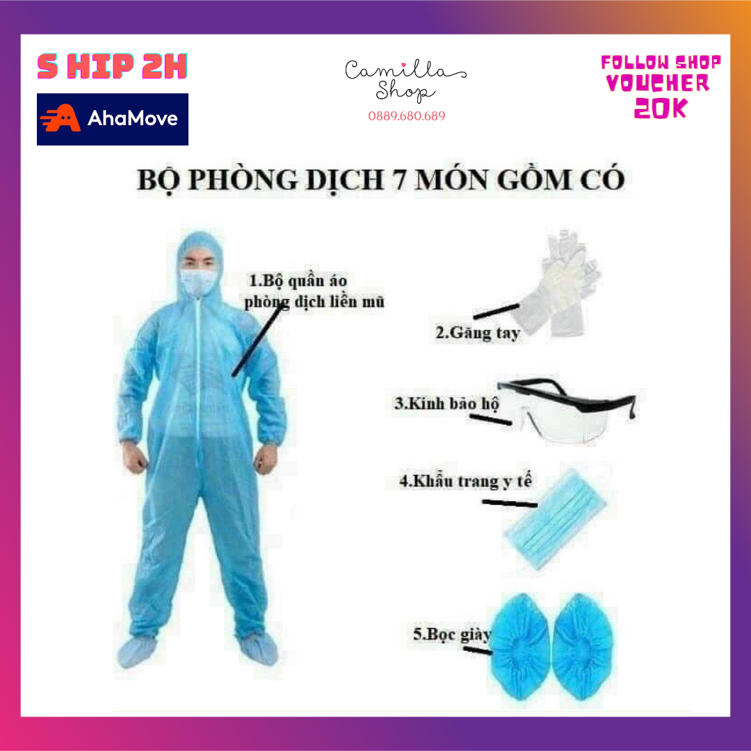 Đồ bảo hộ chống dịch đồ bảo hộ y tế set 7 món