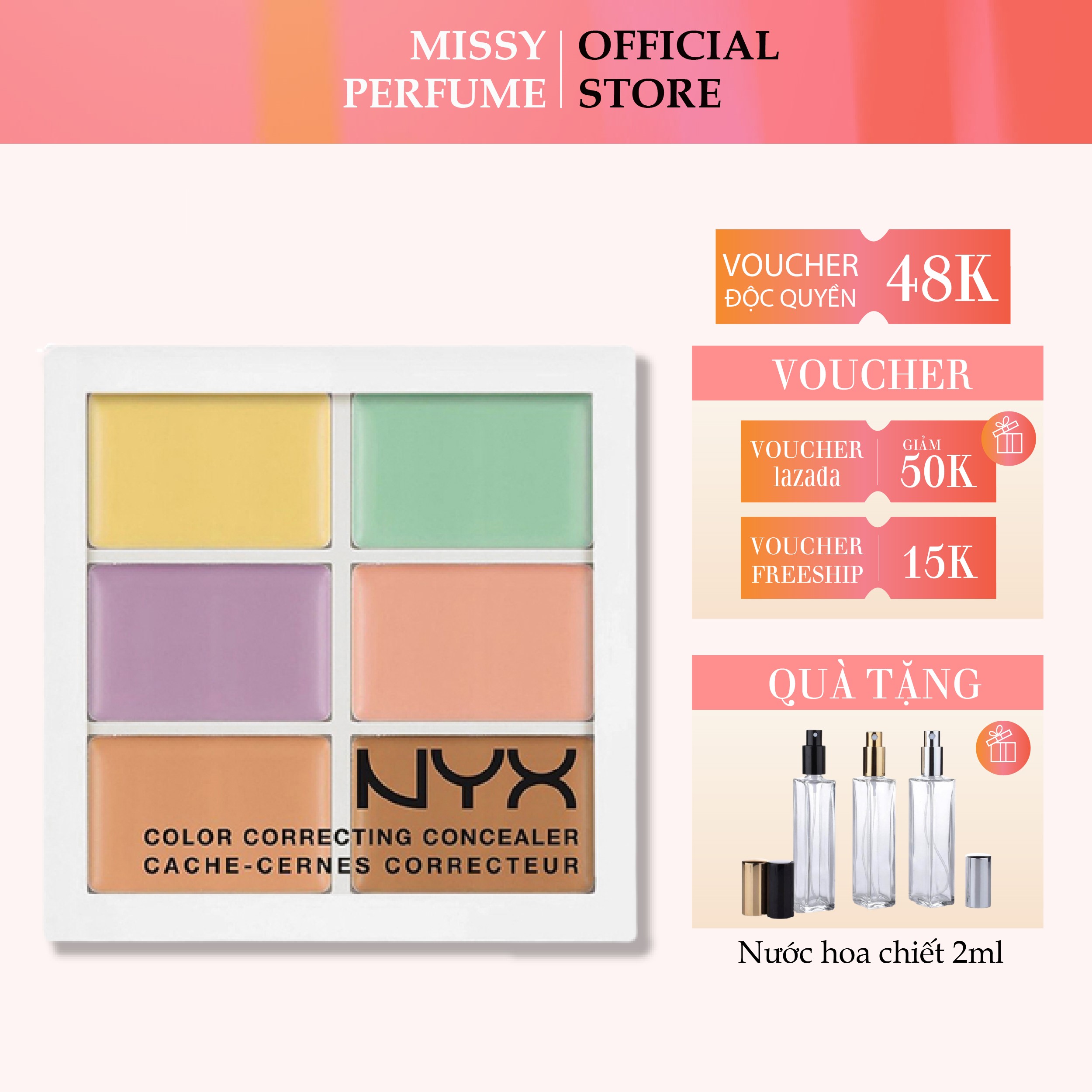 Bảng tạo khối, che khuyết điểm 6 ô nyx conceal, correct, contour palette 1.5g