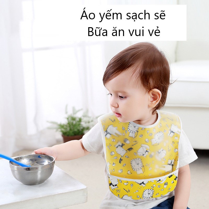 Áo yếm ăn dặm cho bé có máng hứng chống thấm không tay siêu gọn nhẹ
