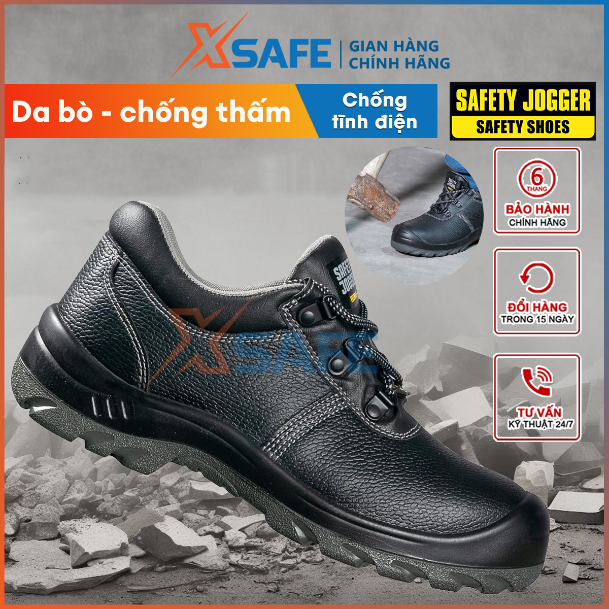 Giày bảo hộ lao động nam Jogger Bestrun Bestboy S3 da bò thật chống đinh chống nước chống trượt Giày công trình, nhà máy giày cổ thấp giày cổ cao