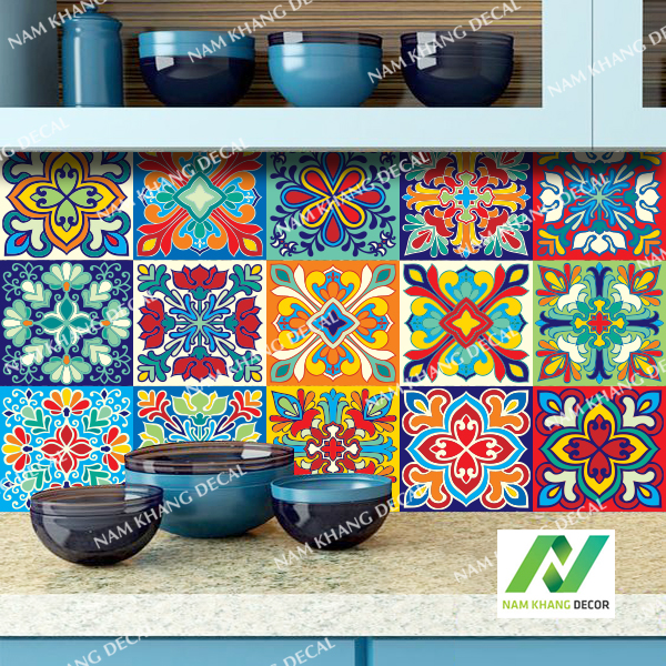 [HCM]Decal gạch bông (100% decal nhựa không phải decal giấy PP) Set 32 ô 15cm hoặc 18 ô 20cm - NK32 (60x120cm)
