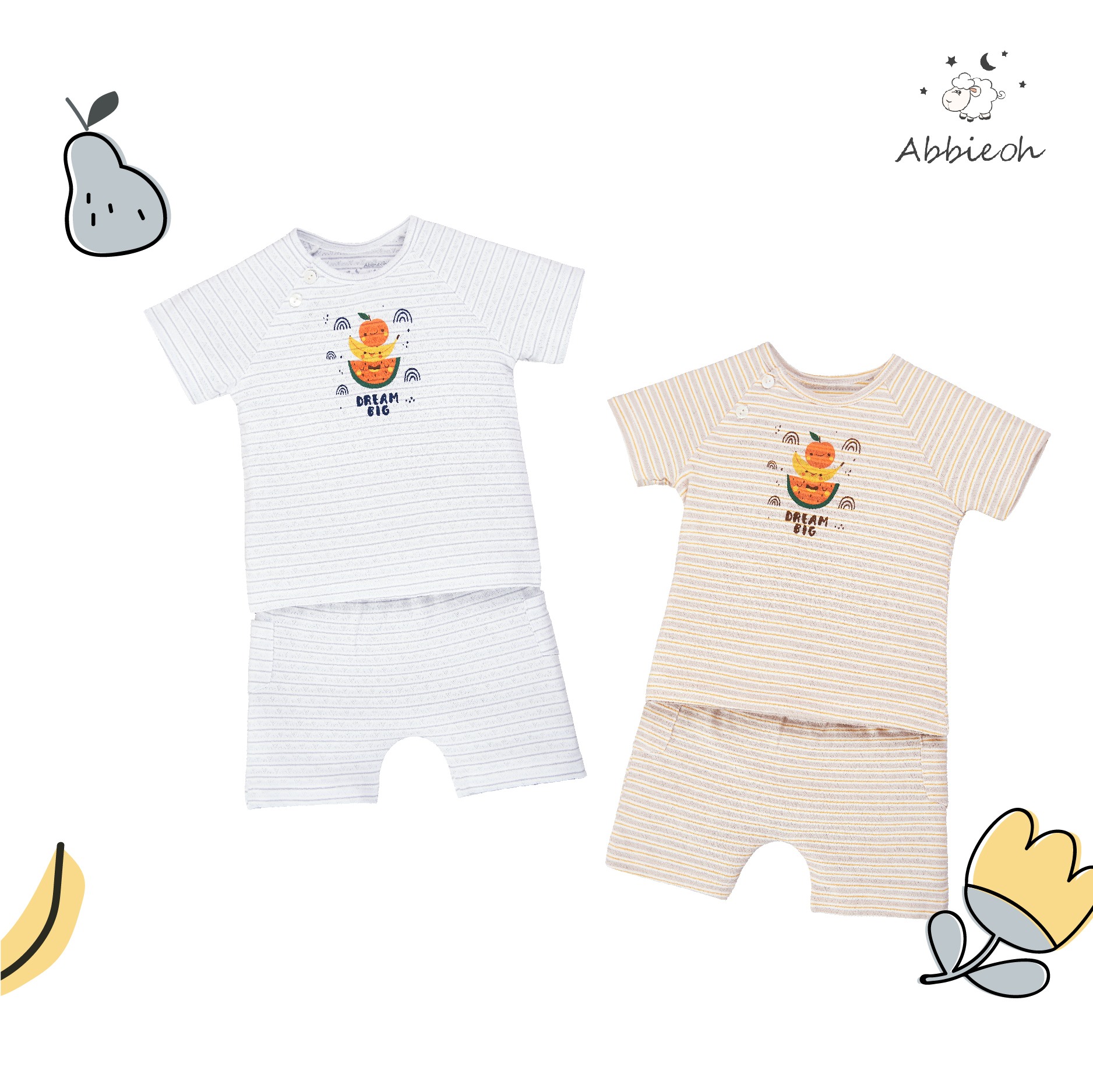 Bộ quần áo cộc tay hoa quả cotton cao cấp trẻ em Abbie Oh