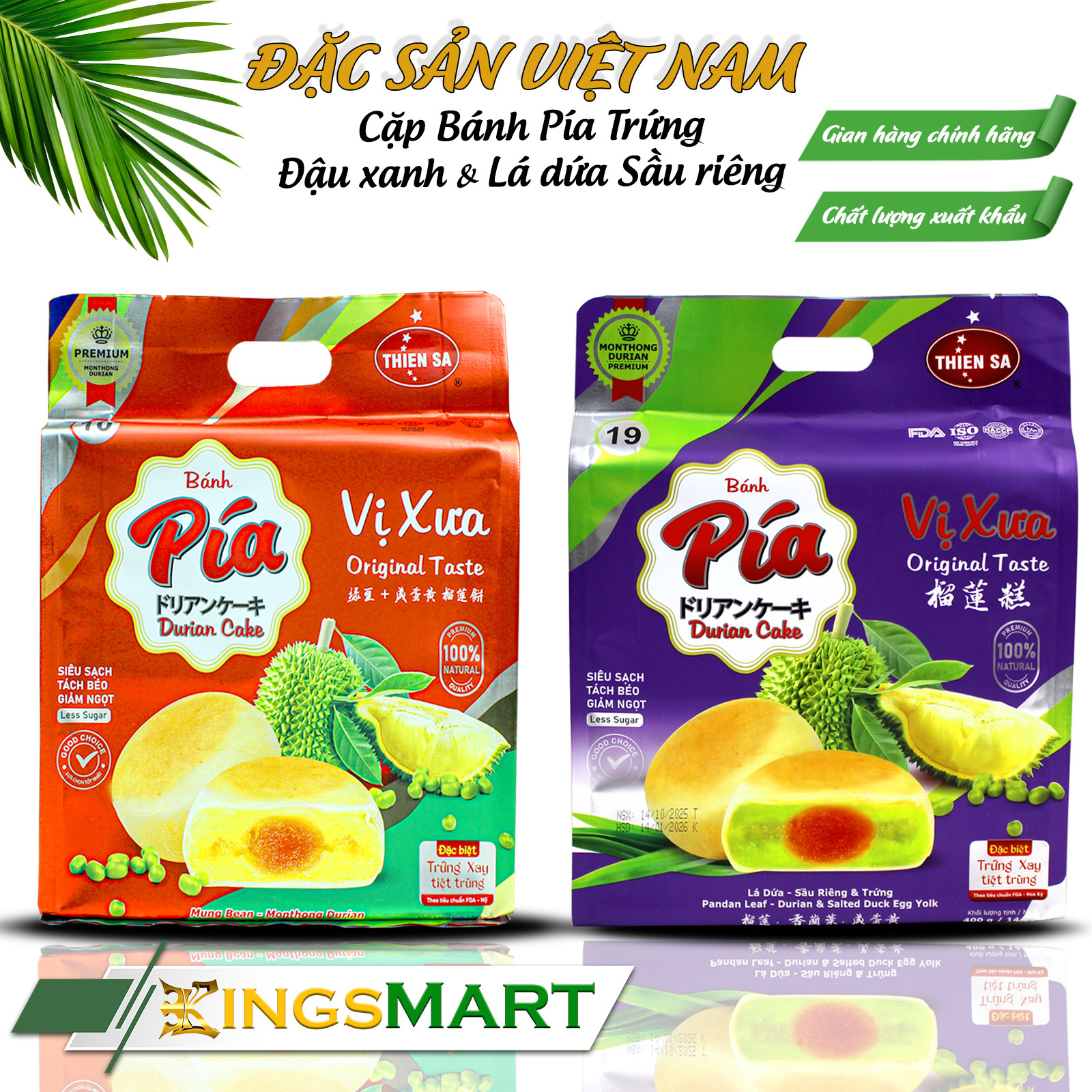 [ Siêu tiện lợi] Cặp bánh pía trứng muối đậu xanh & lá dứa sầu riêng 400g - Thương hiệu THIÊN SA - Túi 400g