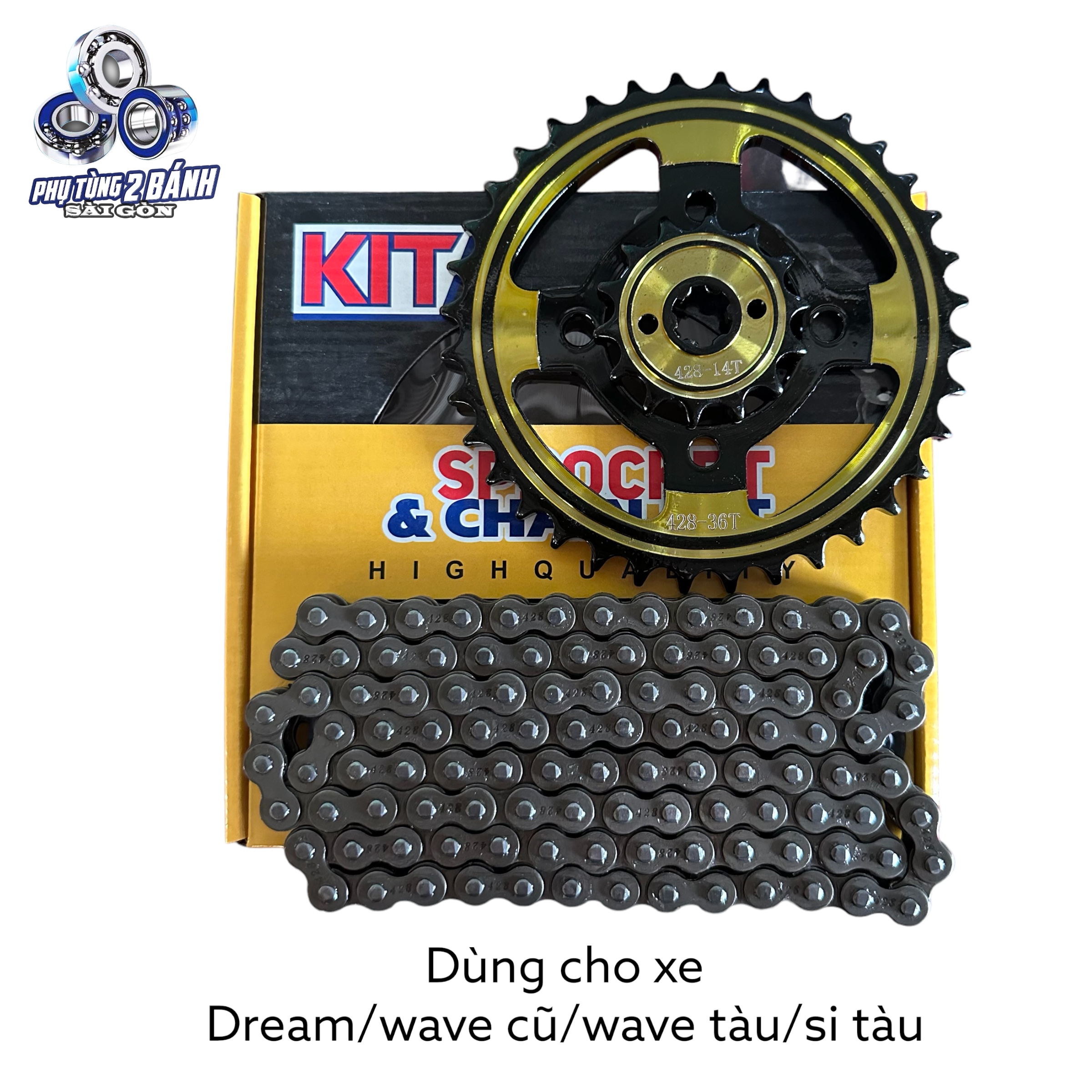 Nhông sên đĩa kit vàng dream,wave nhỏ, wave tàu, sirius tàu 36t-14t-106l
