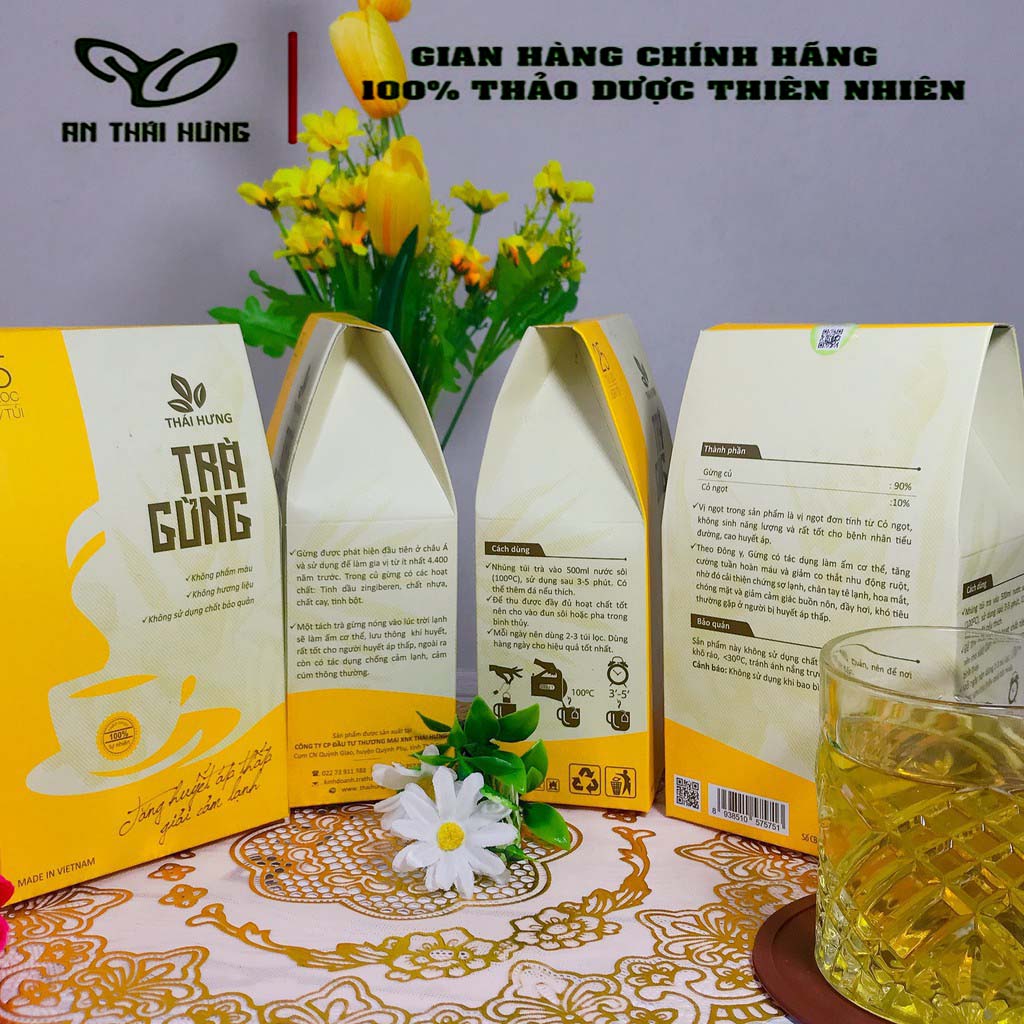 Trà Gừng Thái Hưng- Giải cảm lạnh- Tăng cường để kháng- Hộp 25 túi lọc 125g